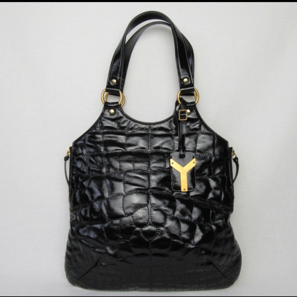[YSL] Black Patent Croc Embossed Leather Metropolis Bag - Picture 1 of 16